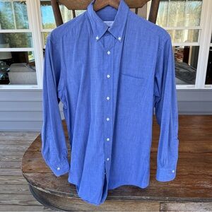Brooks Basics Men’s Long Sleeve Button Down Dress Shirt Blue Cotton Size 15.5-32